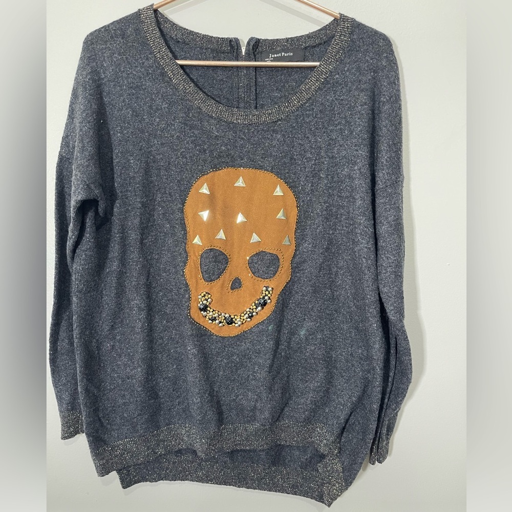 Janet Paris Gray Skull Sweater (Medium)